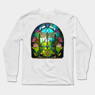 Stained Glass Dragonfly Window Long Sleeve T-Shirt